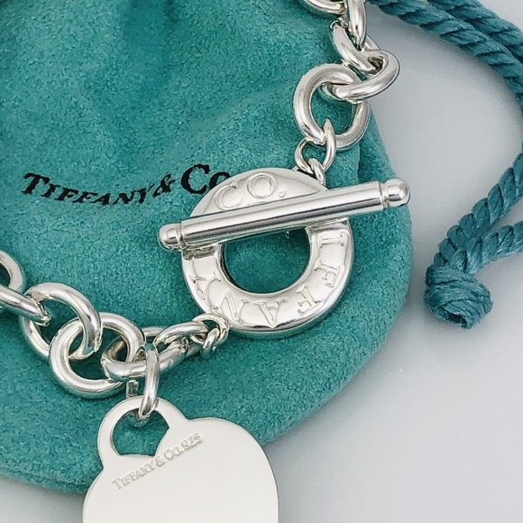 8.25" Tiffany & Co Heart Tag Toggle Blank Charm Bracelet in Sterling Sil… - Picture 4 of 6